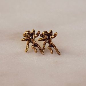 Vintage Brass Angels Metal Earrings